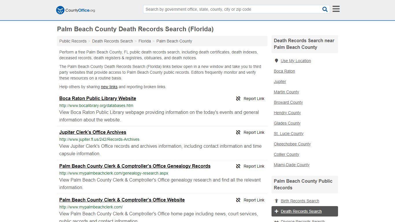 Palm Beach County Death Records Search (Florida) - County Office